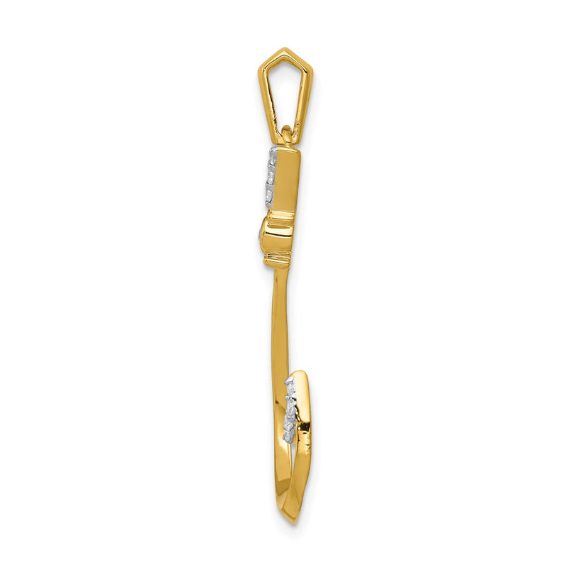 14K Yellow Gold Real Diamond Fish Hook Pendant