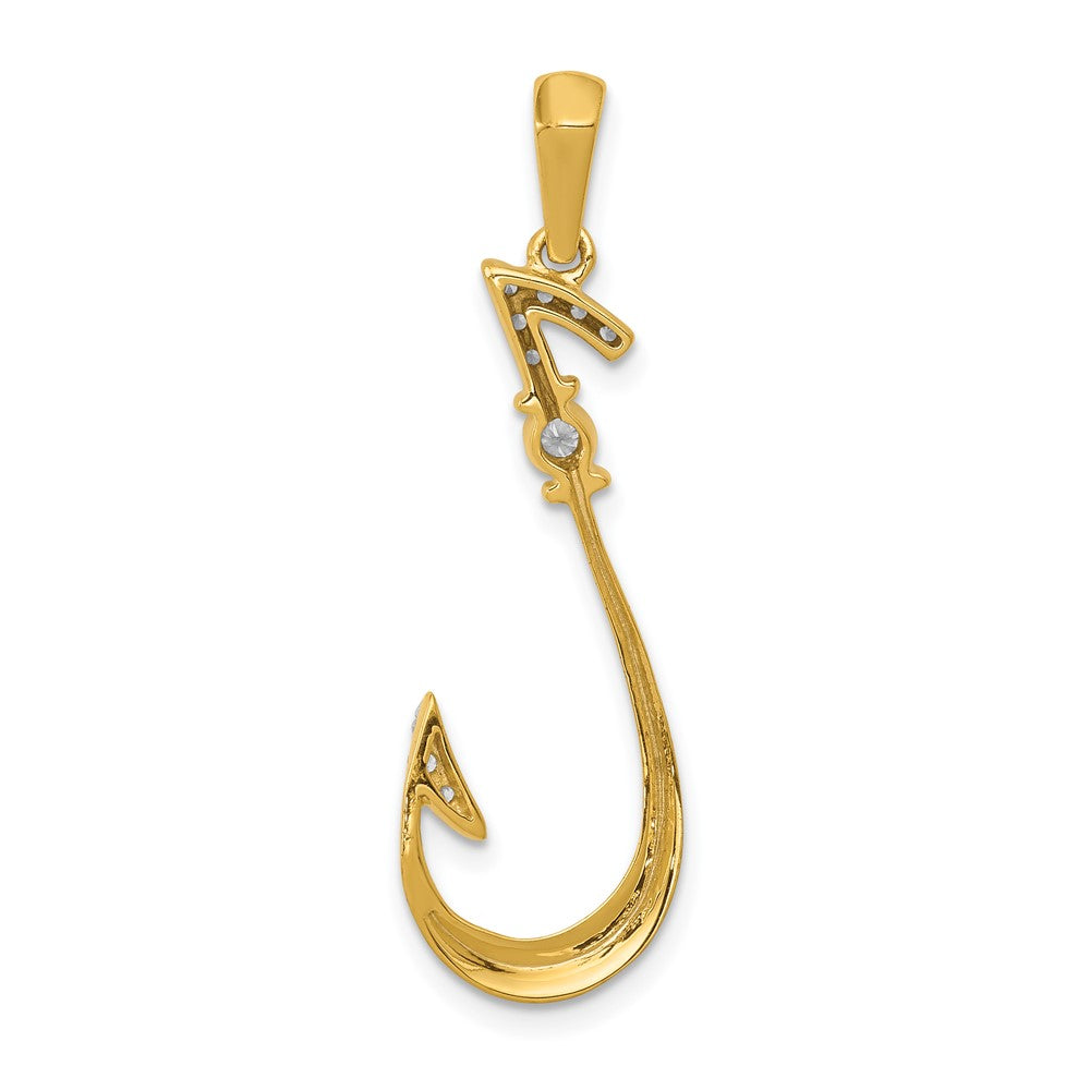 14K Yellow Gold Real Diamond Fish Hook Pendant
