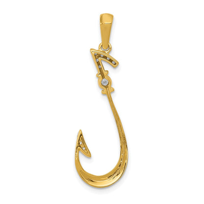 14K Yellow Gold Real Diamond Fish Hook Pendant