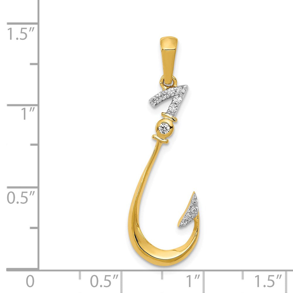 14K Yellow Gold Real Diamond Fish Hook Pendant