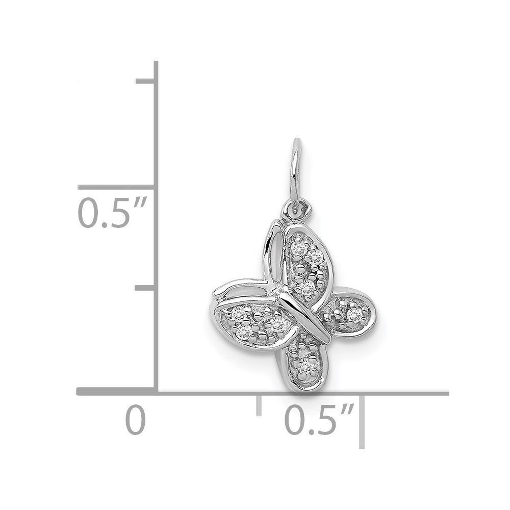 14k White Gold Real Diamond Butterfly Charm