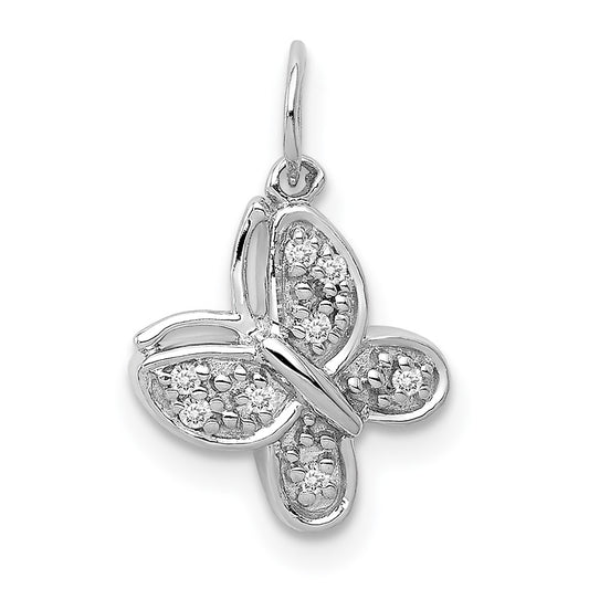 14k White Gold Real Diamond Butterfly Charm
