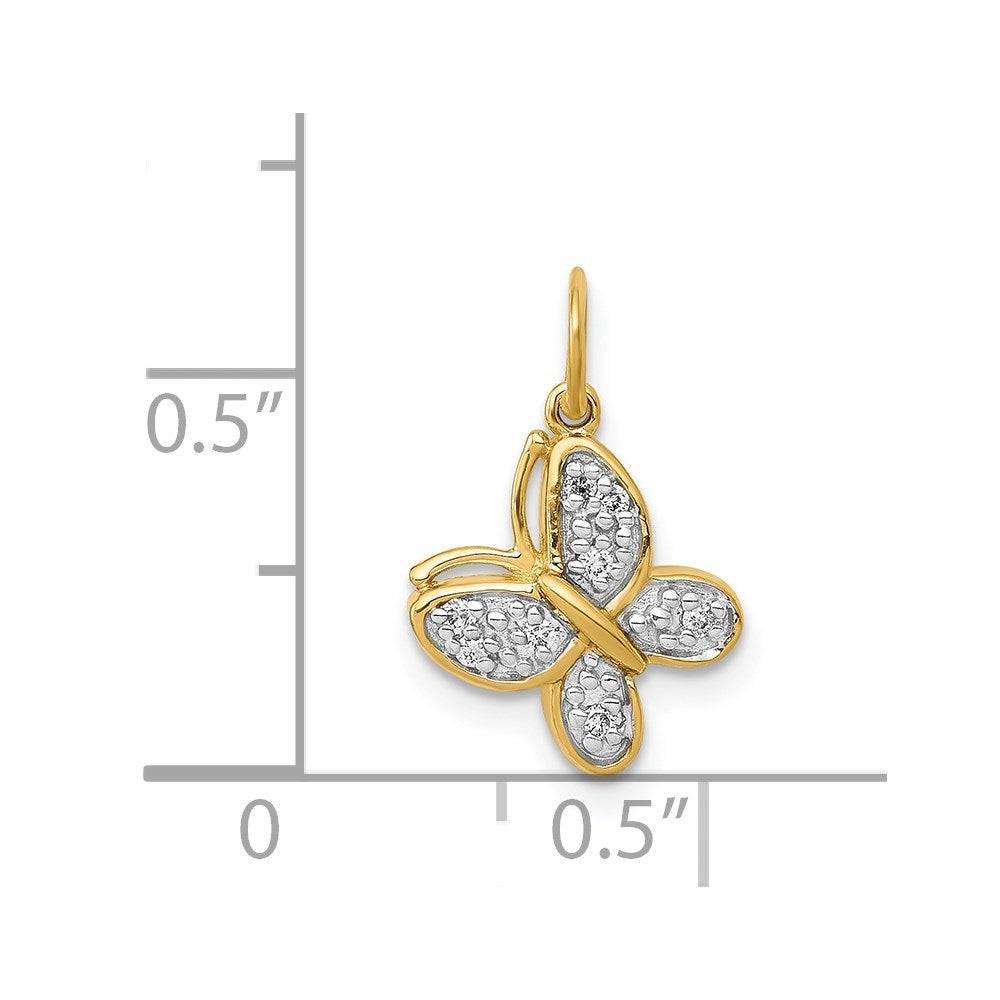 14K Yellow Gold Real Diamond Butterfly Charm