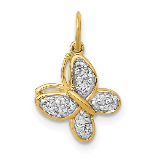 14K Yellow Gold Real Diamond Butterfly Charm