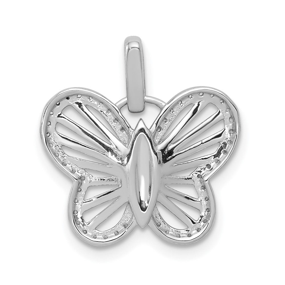 Solid 14k White Gold 0.19ct Simulated CZ Butterfly Pendant