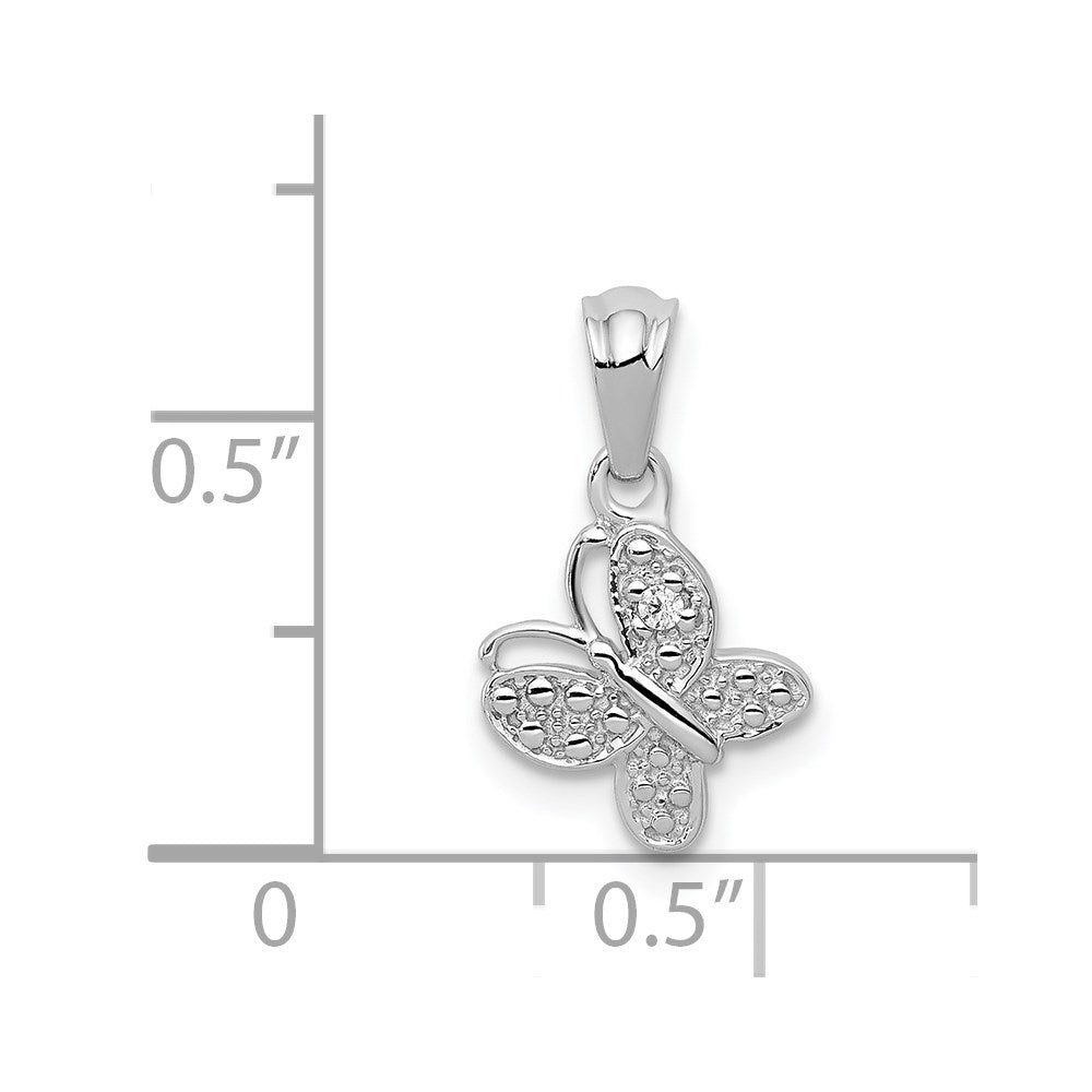 14k White Gold .01ct. Real Diamond Butterfly Pendant