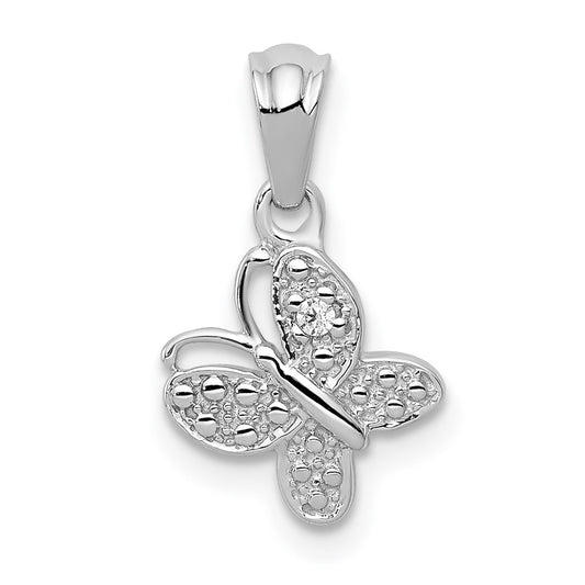 14k White Gold .01ct. Real Diamond Butterfly Pendant