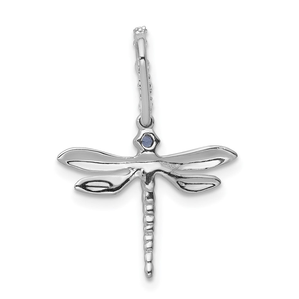 14k White Gold Blue and White Real Diamond Dragonfly Pendant