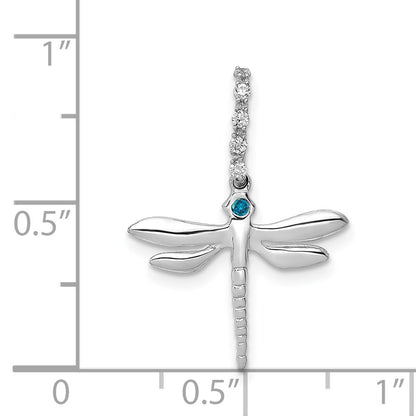 14k White Gold Blue and White Real Diamond Dragonfly Pendant