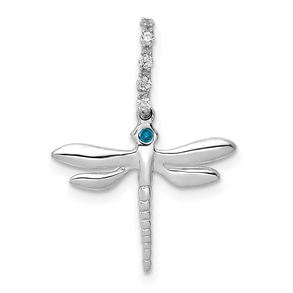 14k White Gold Blue and White Real Diamond Dragonfly Pendant