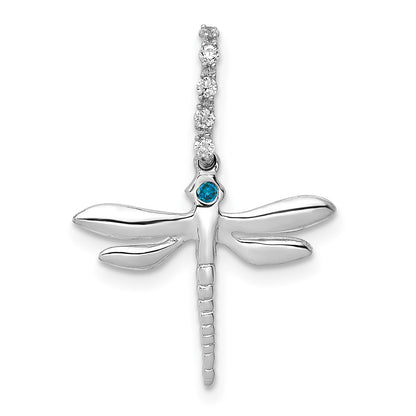 14k White Gold Blue and White Real Diamond Dragonfly Pendant