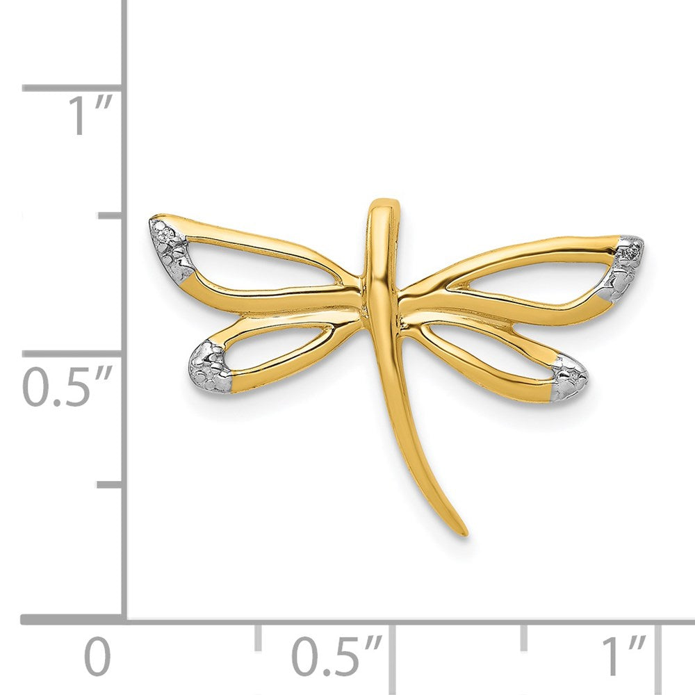 14k Yellow Gold Real Diamond w/Rhodium Accent Dragonfly Chain Slide