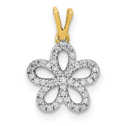 14K Yellow Gold 1/8ct. Real Diamond Flower Pendant