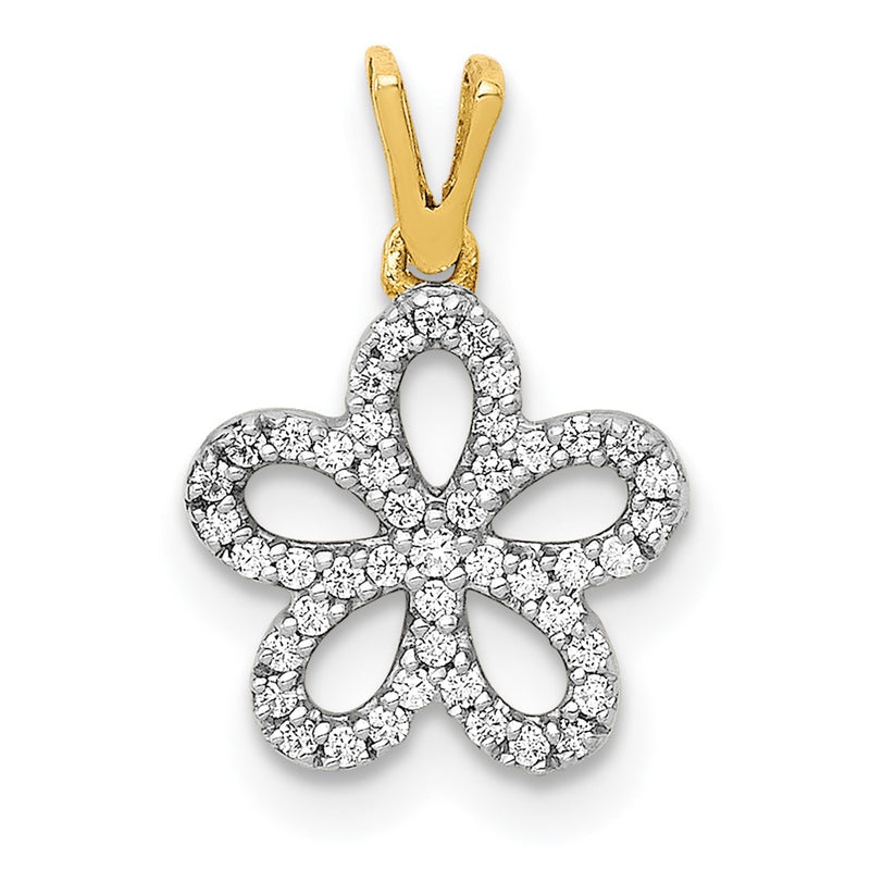 14K Yellow Gold 1/8ct. Real Diamond Flower Pendant