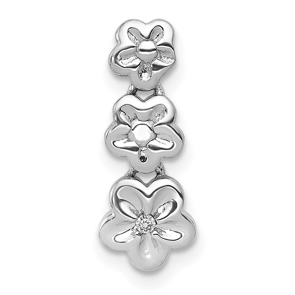 14k White Gold .01ct Real Diamond Flowers Pendant