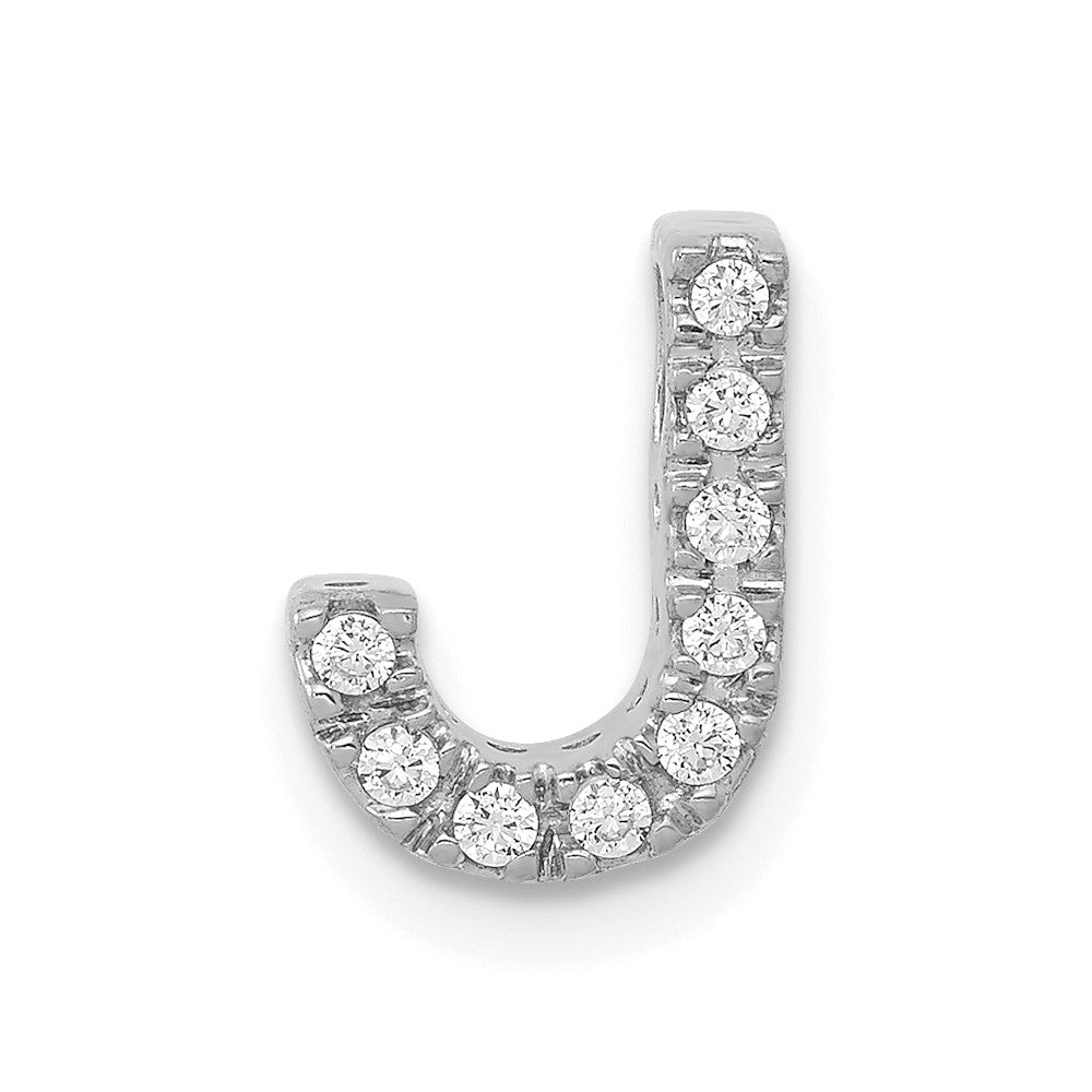 14K White Gold Real Diamond Letter J Initial Charm