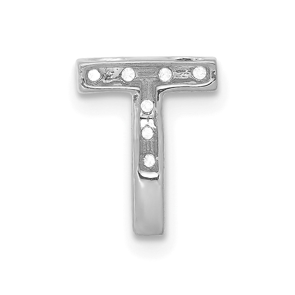 14K White Gold Real Diamond Letter T Initial Charm