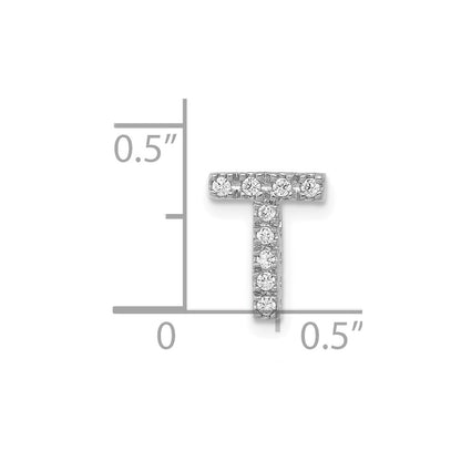 14K White Gold Real Diamond Letter T Initial Charm