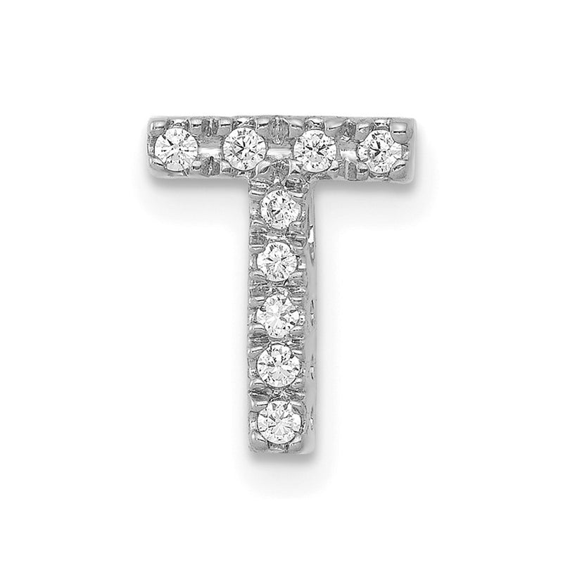 14K White Gold Real Diamond Letter T Initial Charm