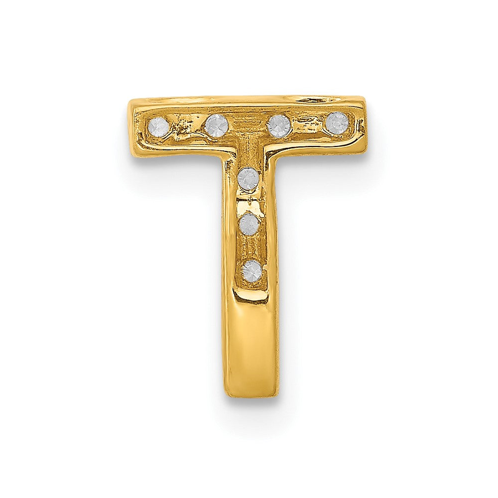 14K Yellow Gold Real Diamond Letter T Initial Charm