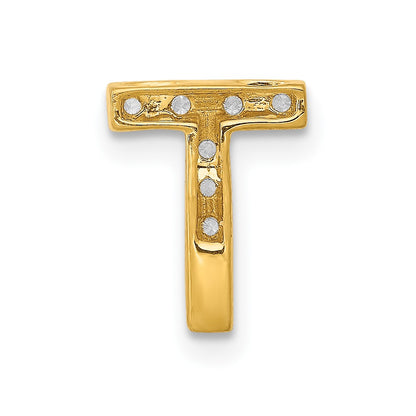 14K Yellow Gold Real Diamond Letter T Initial Charm