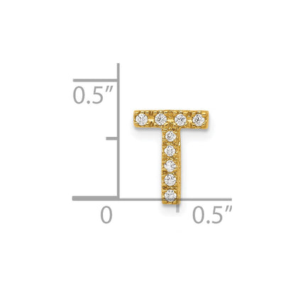 14K Yellow Gold Real Diamond Letter T Initial Charm