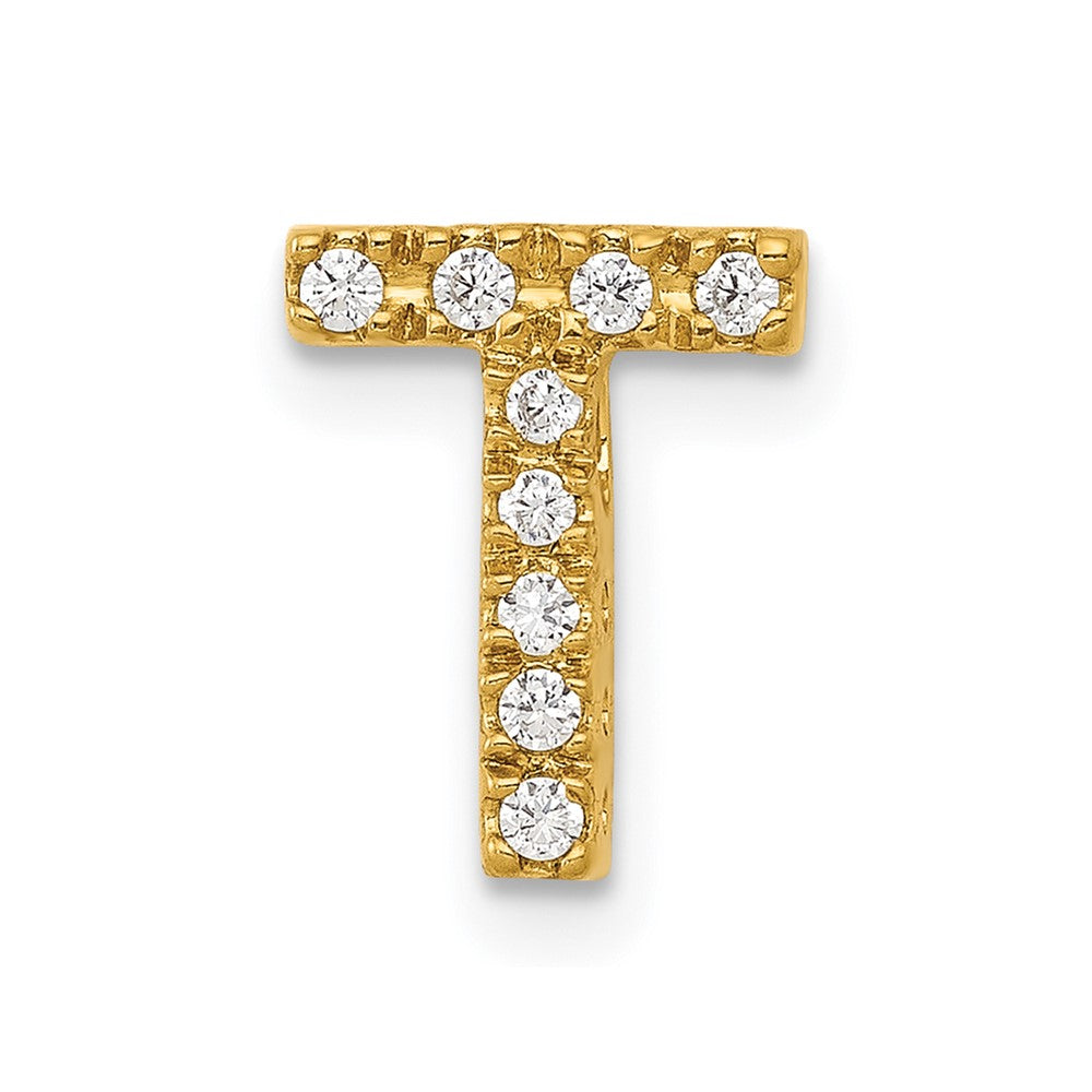14K Yellow Gold Real Diamond Letter T Initial Charm