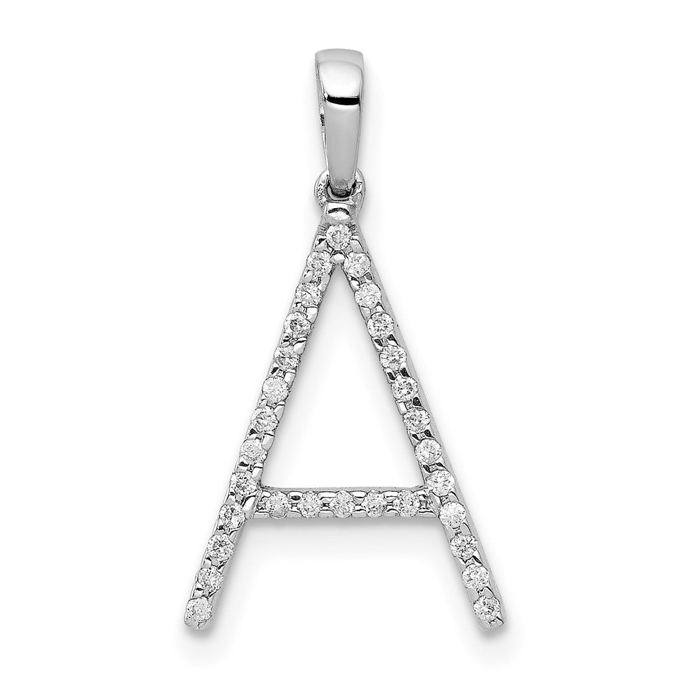 14K White Gold Real Diamond Letter A Initial Pendant