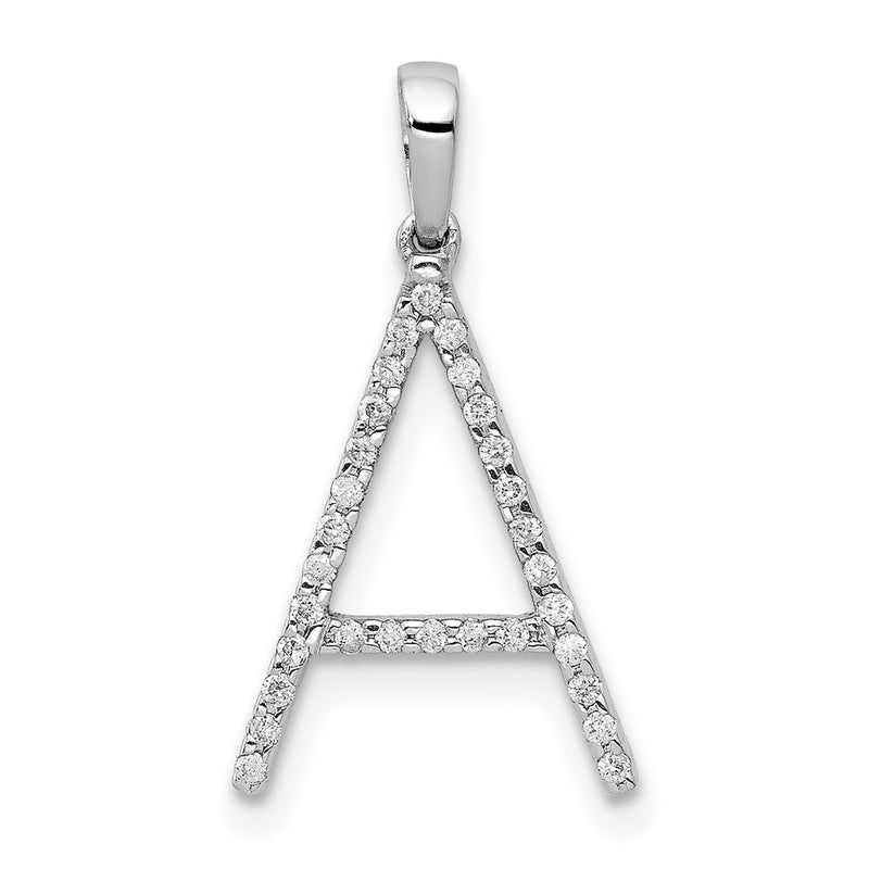 14K White Gold Real Diamond Letter A Initial Pendant