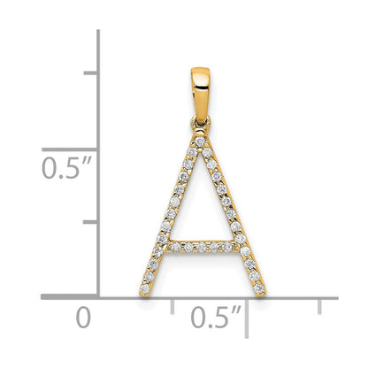 14K Yellow Gold Real Diamond Letter A Initial Pendant
