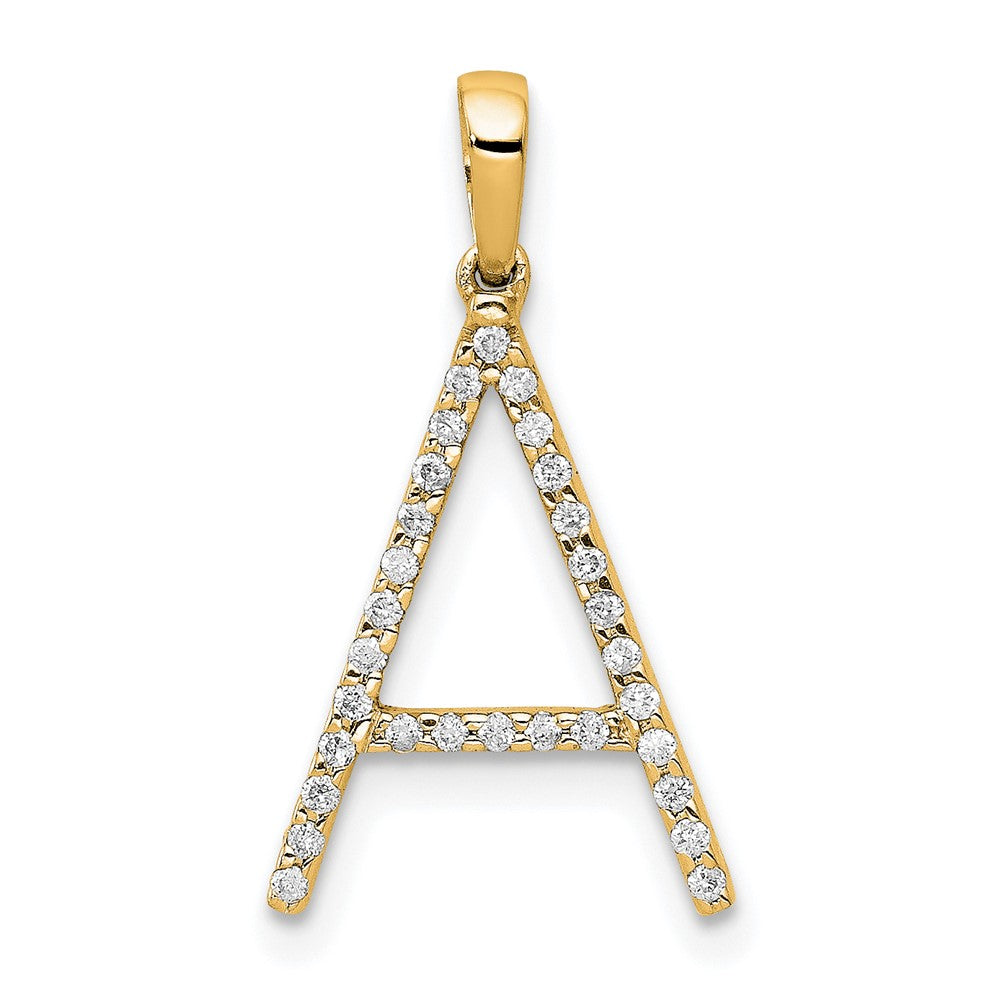 14K Yellow Gold Real Diamond Letter A Initial Pendant