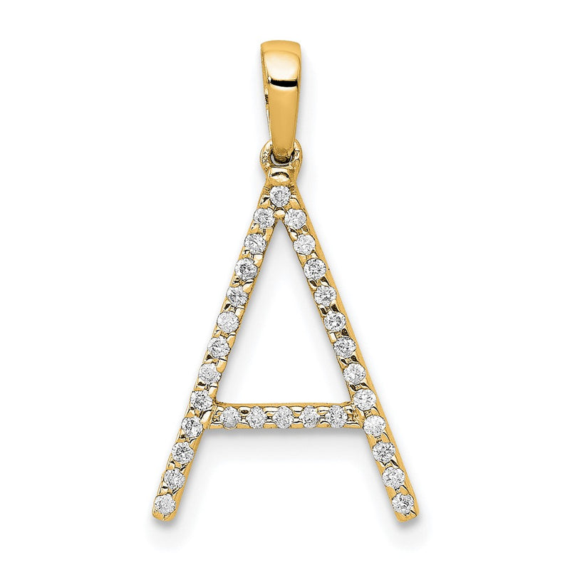 14K Yellow Gold Real Diamond Letter A Initial Pendant