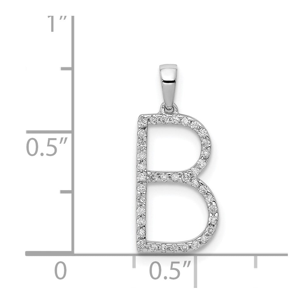 14K White Gold Real Diamond Letter B Initial Pendant