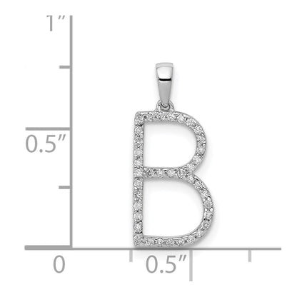 14K White Gold Real Diamond Letter B Initial Pendant