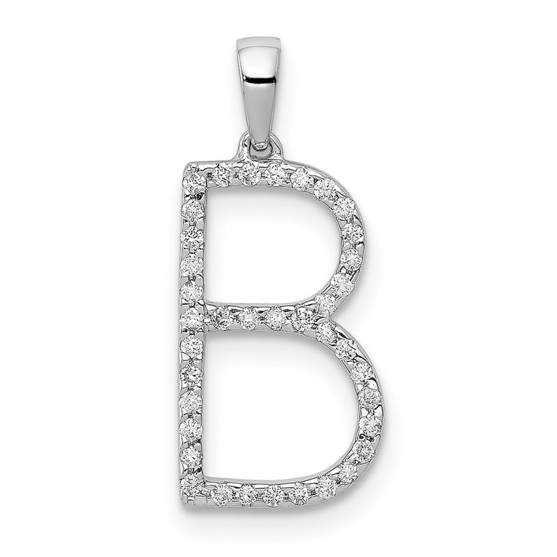 14K White Gold Real Diamond Letter B Initial Pendant