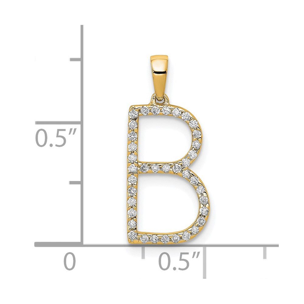 14K Yellow Gold Real Diamond Letter B Initial Pendant