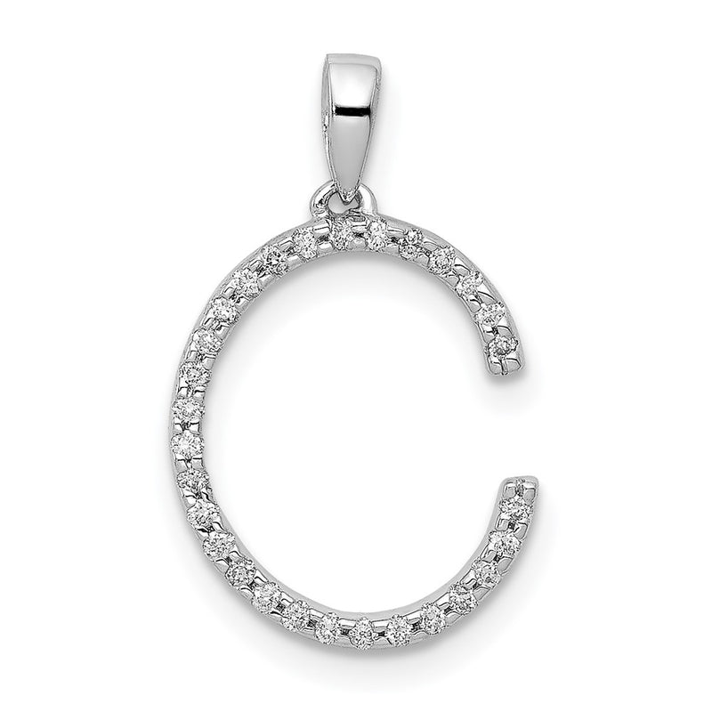 14K White Gold Real Diamond Letter C Initial Pendant