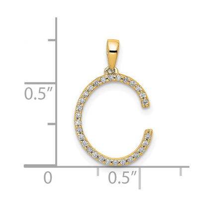 14K Yellow Gold Real Diamond Letter C Initial Pendant