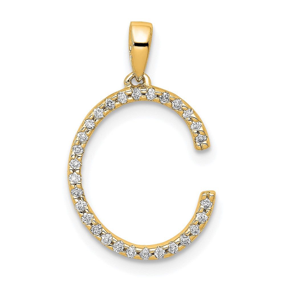 14K Yellow Gold Real Diamond Letter C Initial Pendant