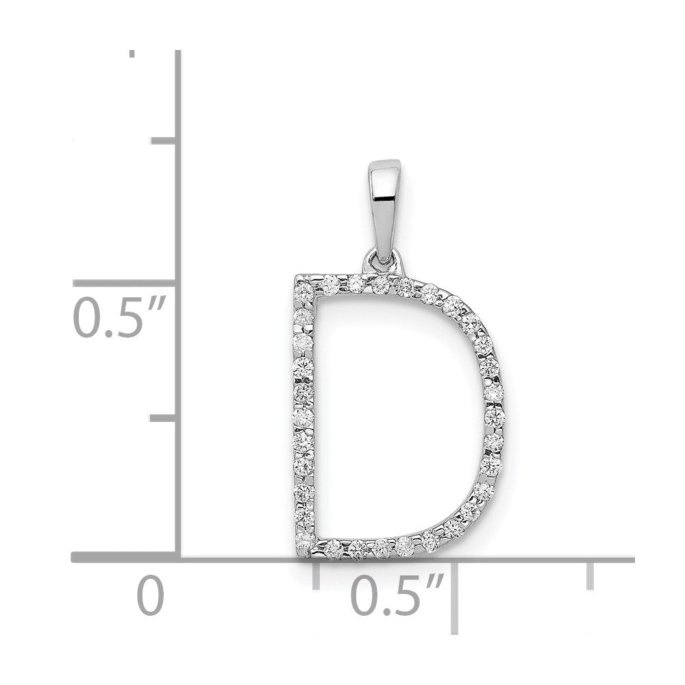 14K White Gold Real Diamond Letter D Initial Pendant