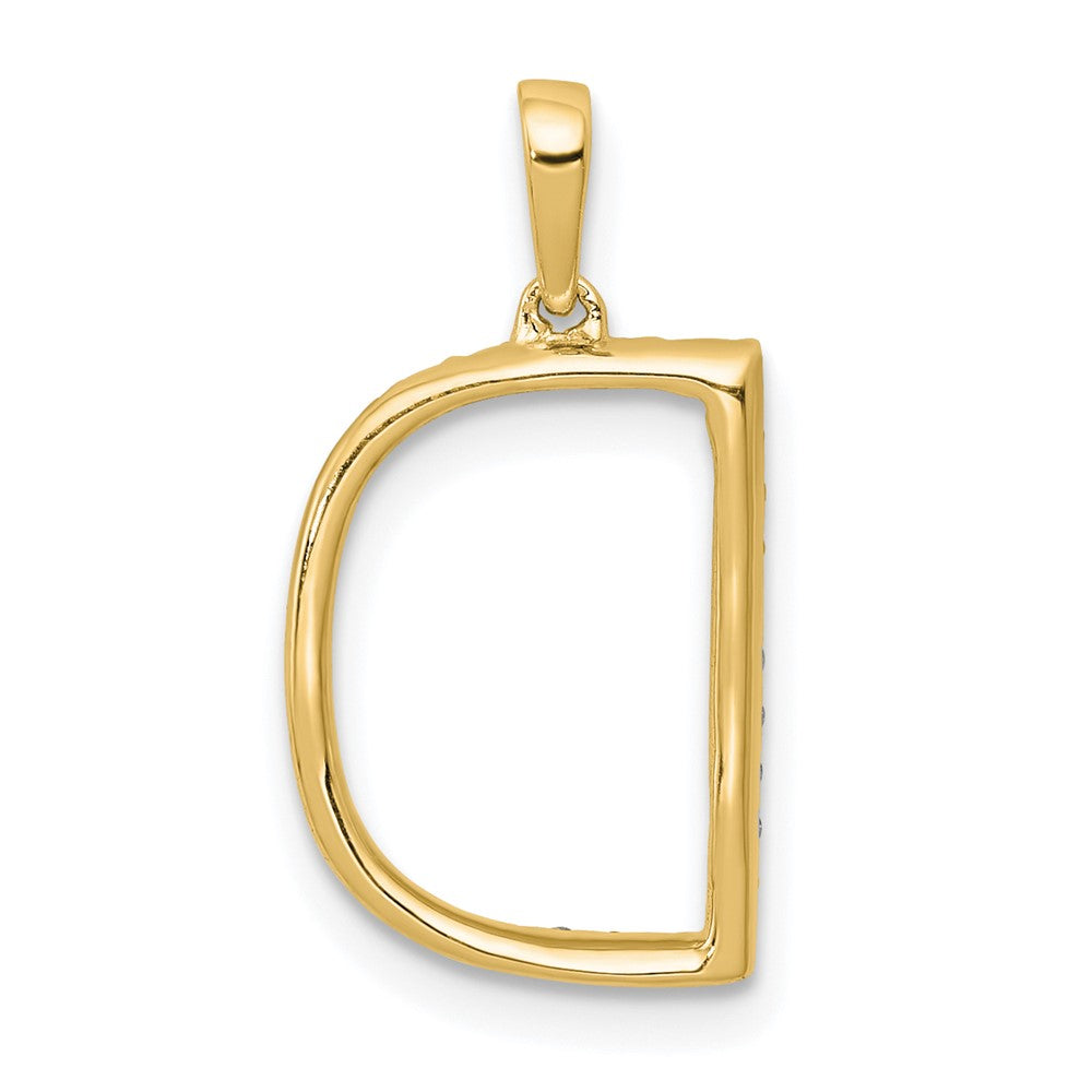 14K Yellow Gold Real Diamond Letter D Initial Pendant