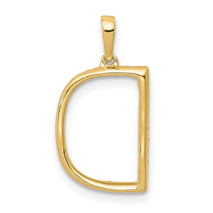 14K Yellow Gold Real Diamond Letter D Initial Pendant