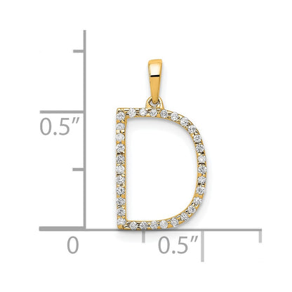 14K Yellow Gold Real Diamond Letter D Initial Pendant