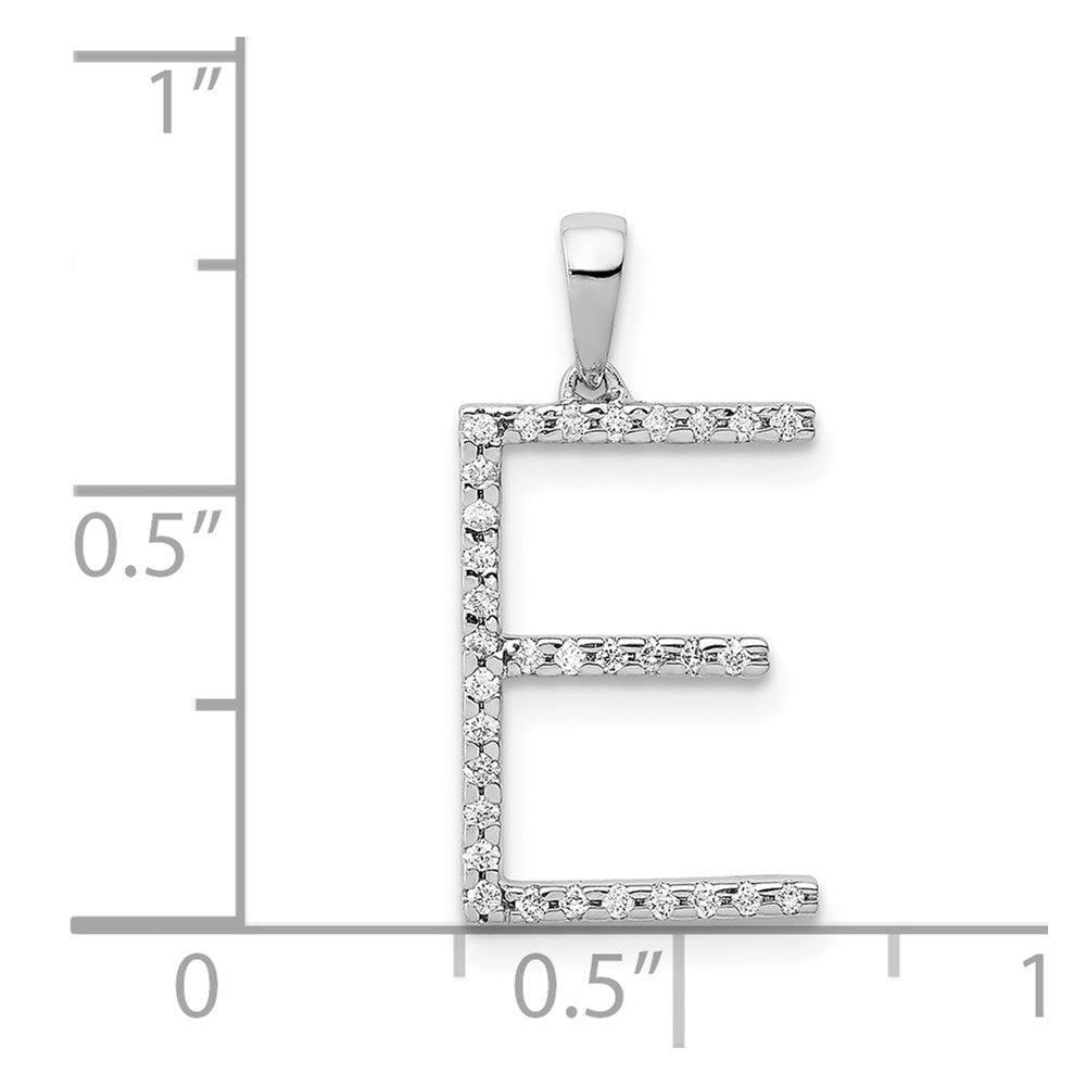 14K White Gold Real Diamond Letter E Initial Pendant