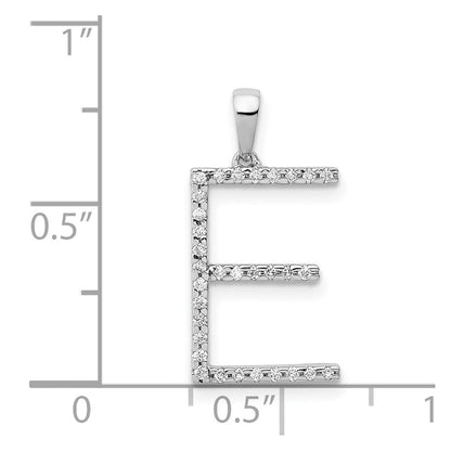 14K White Gold Real Diamond Letter E Initial Pendant