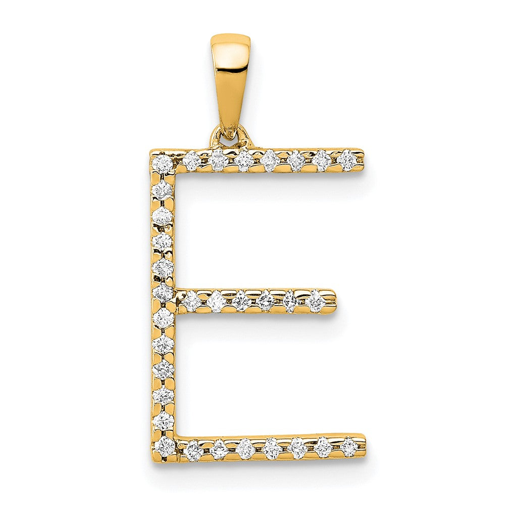 14K Yellow Gold Real Diamond Letter E Initial Pendant