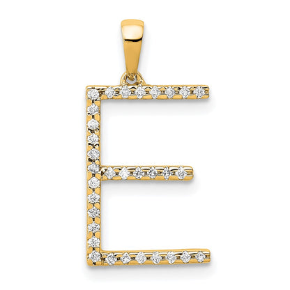 14K Yellow Gold Real Diamond Letter E Initial Pendant