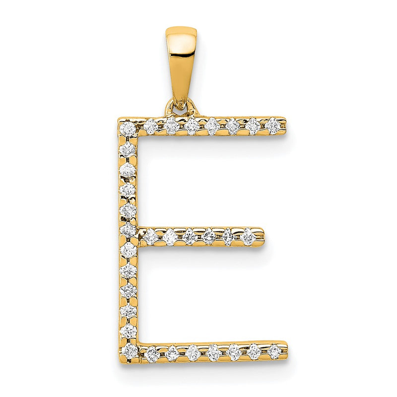 14K Yellow Gold Real Diamond Letter E Initial Pendant