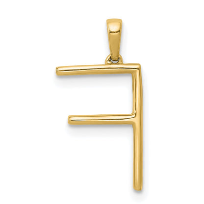 14K Yellow Gold Real Diamond Letter F Initial Pendant
