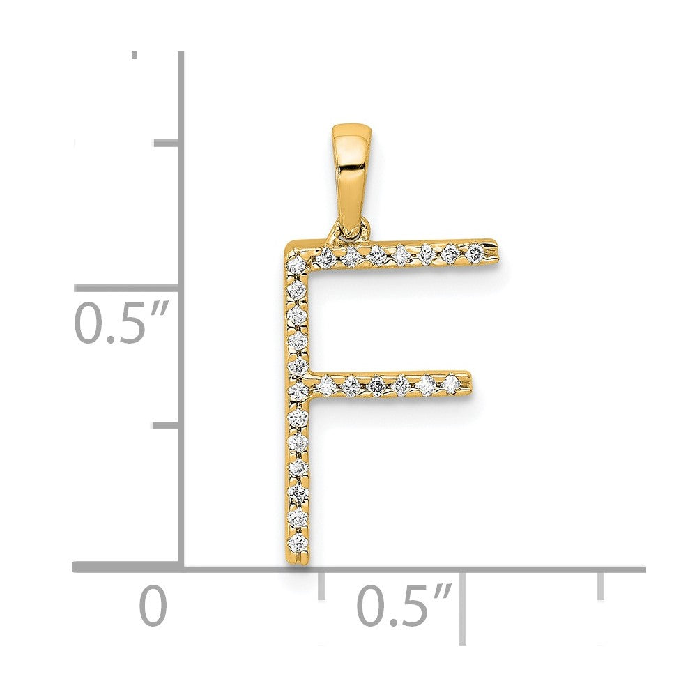 14K Yellow Gold Real Diamond Letter F Initial Pendant